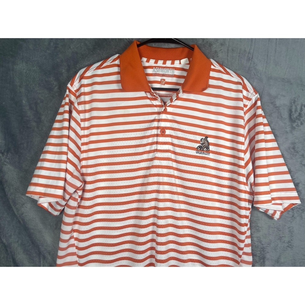 Oakmont Golf Squirrel Logo Men's Ashworth Polo Shirt Orange White Size Medium